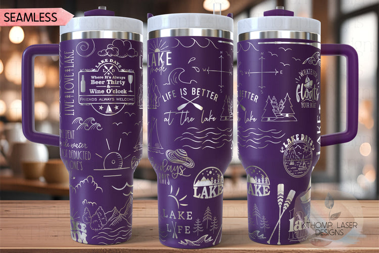Lake Life What Happens At The Lake Tumbler Wrap SVG | 40oz Laser Engraving File | Rotary Ready Digital Design | Hobby Travel SVG