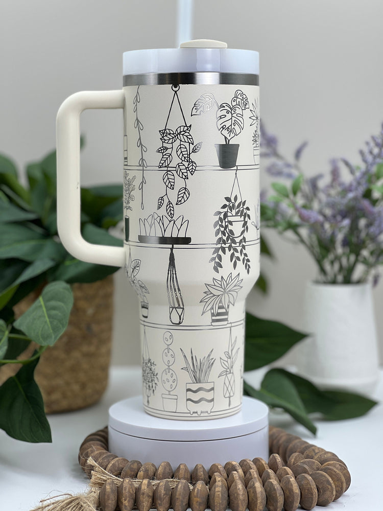 Potted Plant Shelves Tumbler Wrap SVG | 40oz Laser Engraving File | Rotary Engrave Digital Design | Floral SVG Design