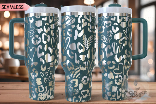 Cheetah Hearts Leopard Print Tumbler Wrap SVG | 40oz Laser Engraving File | Rotary Ready Digital Design | Fantasy Magic SVG