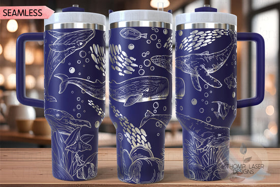 Whales Tumbler Wrap SVG | 40oz Laser Engraving File | Rotary Ready Digital Design | Ocean Nautical SVG