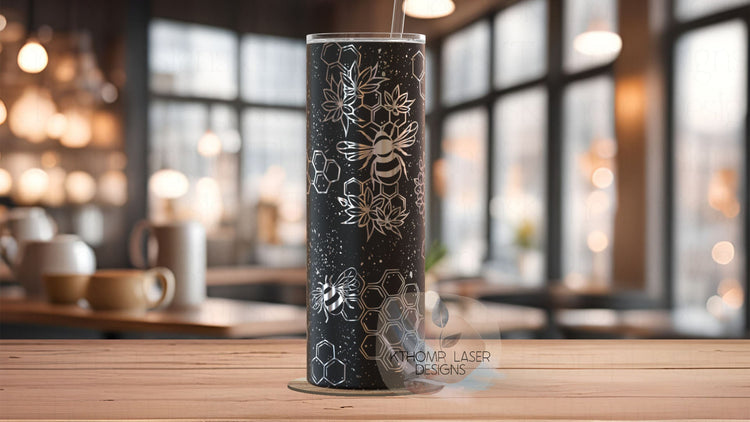 Honey Bees Tumbler Wraps SVG | 20oz Skinny Laser Engraving File | Rotary Ready Digital Design | Exotic Animal SVG