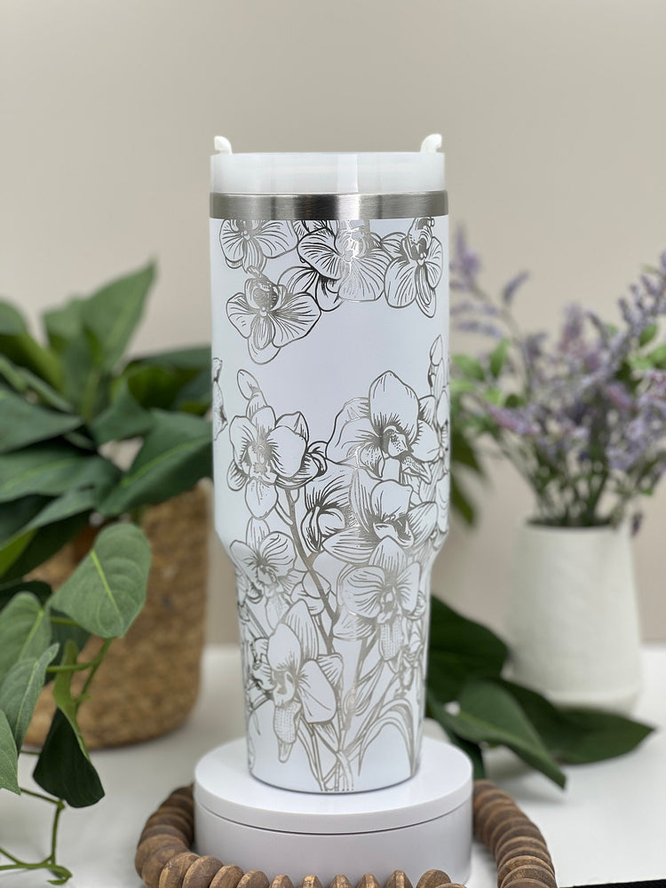Orchids Tumbler Wrap SVG | 40oz Laser Engraving File | Rotary Engrave Digital Design | Floral SVG Design