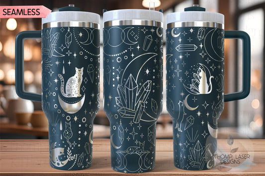 Celestial Cats Boho Witchy Cats Tumbler Wrap SVG | 40oz Laser Engraving File | Rotary Ready Digital Design | Zodiac Boho SVG