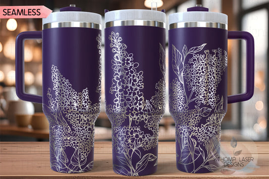 Lilacs Full Floral Tumbler Wrap SVG | 40oz Laser Engraving File | Rotary Engrave Digital Design | Floral SVG Design