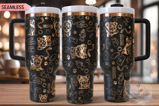 Yorkshire Terrier Tumbler Wrap SVG | 40oz Laser Engraving File | Rotary Engrave Digital Design | Dog Lover Gift