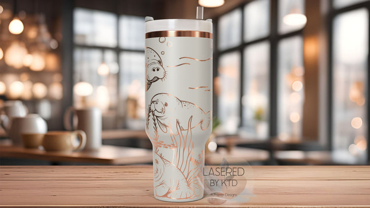 Manatees Ocean Life Tumbler Wrap SVG | 40oz Laser Engraving File | Rotary Ready Digital Design | Ocean Nautical SVG