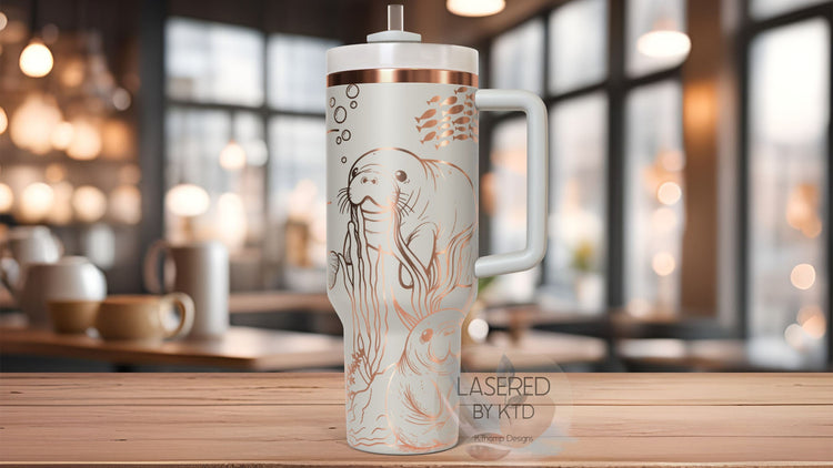 Manatees Ocean Life Tumbler Wrap SVG | 40oz Laser Engraving File | Rotary Ready Digital Design | Ocean Nautical SVG