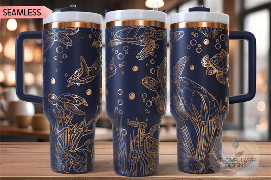 Sea Turtles Ocean Scene Tumbler Wrap SVG | 40oz Laser Engraving File | Rotary Ready Digital Design | Ocean Nautical SVG