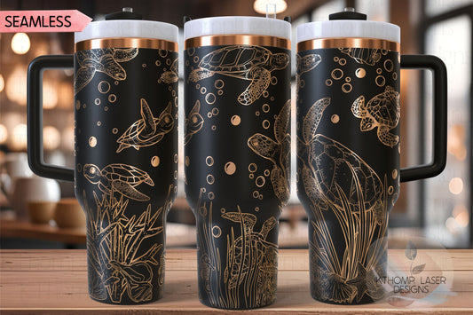 Sea Turtles Ocean Scene Tumbler Wrap SVG | 40oz Laser Engraving File | Rotary Ready Digital Design | Ocean Nautical SVG