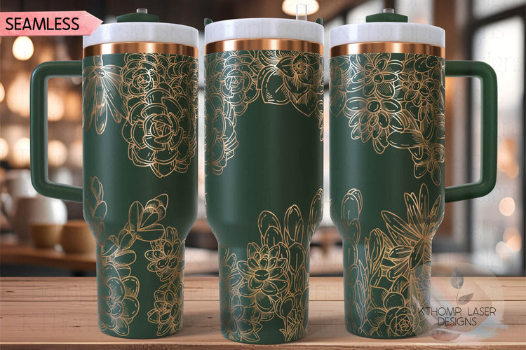 Succulents Floral Tumbler Wrap SVG | 40oz Laser Engraving File | Rotary Engrave Digital Design | Floral SVG Design