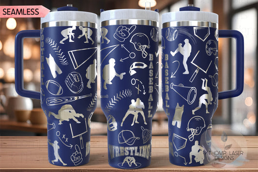Baseball Football Wrestling Doodles Combo Tumbler Wrap SVG | 40oz Laser Engraving File | Rotary Ready Digital Design | Sports Fan SVG