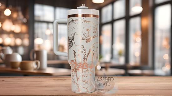 Manatees Ocean Life Tumbler Wrap SVG | 40oz Laser Engraving File | Rotary Ready Digital Design | Ocean Nautical SVG