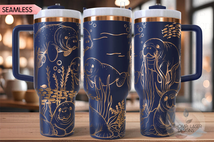 Manatees Ocean Life Tumbler Wrap SVG | 40oz Laser Engraving File | Rotary Ready Digital Design | Ocean Nautical SVG