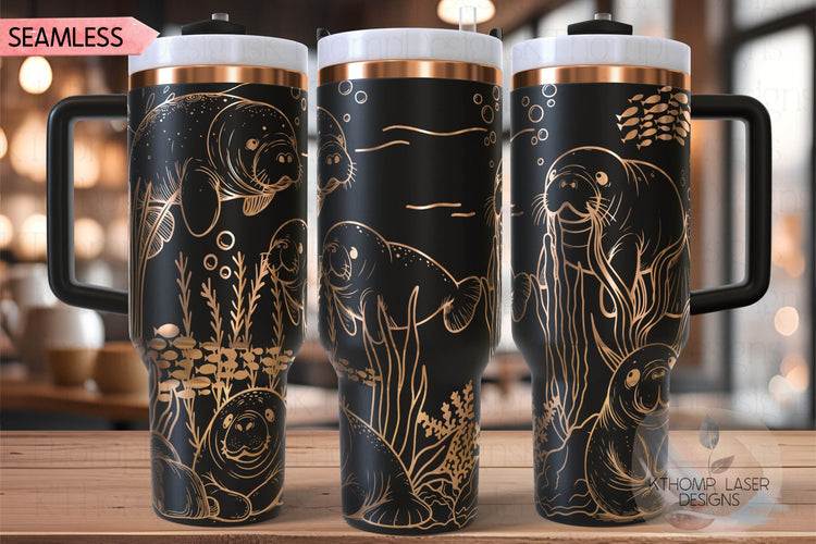 Manatees Ocean Life Tumbler Wrap SVG | 40oz Laser Engraving File | Rotary Ready Digital Design | Ocean Nautical SVG
