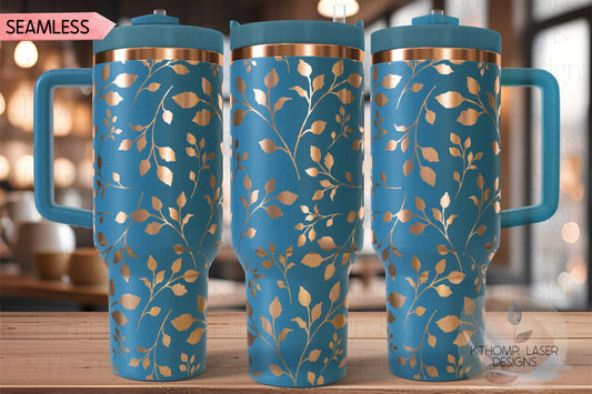Elegant Leaves Pattern Tumbler Wrap SVG | 40oz Laser Engraving File | Rotary Engrave Digital Design | Floral SVG Design