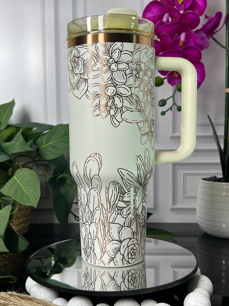 Succulents Floral Tumbler Wrap SVG | 40oz Laser Engraving File | Rotary Engrave Digital Design | Floral SVG Design