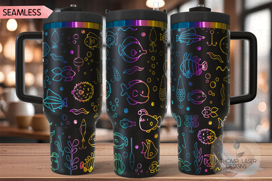 Cute Fish Doodles Tumbler Wrap SVG | 40oz Laser Engraving File | Rotary Ready Digital Design | Ocean Nautical SVG
