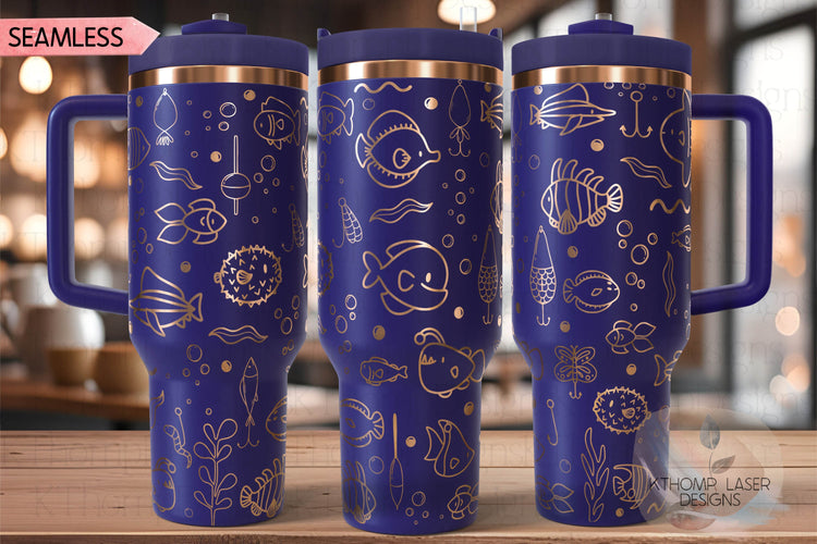 Cute Fish Doodles Tumbler Wrap SVG | 40oz Laser Engraving File | Rotary Ready Digital Design | Ocean Nautical SVG