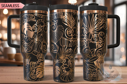 Chameleons Tumbler Wrap SVG | 40oz Laser Engraving File | Rotary Ready Digital Design | Exotic Animal SVG