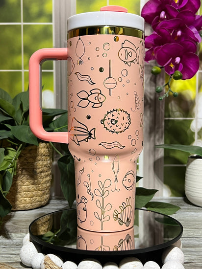 Cute Fish Doodles Tumbler Wrap SVG | 40oz Laser Engraving File | Rotary Ready Digital Design | Ocean Nautical SVG