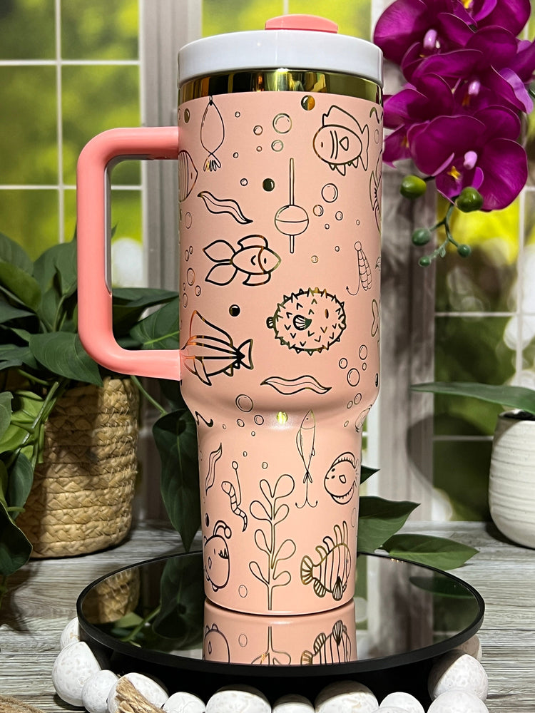 Cute Fish Doodles Tumbler Wrap SVG | 40oz Laser Engraving File | Rotary Ready Digital Design | Ocean Nautical SVG