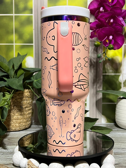 Cute Fish Doodles Tumbler Wrap SVG | 40oz Laser Engraving File | Rotary Ready Digital Design | Ocean Nautical SVG