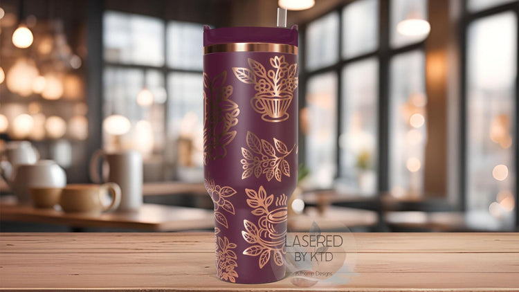 Floral Coffee Lover Tumbler Wrap SVG | 40oz Laser Engraving File | Rotary Ready Digital Design | Sassy Coffee SVG
