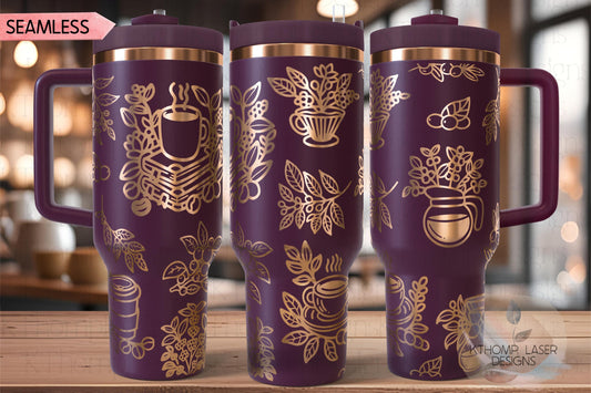 Floral Coffee Lover Tumbler Wrap SVG | 40oz Laser Engraving File | Rotary Ready Digital Design | Sassy Coffee SVG