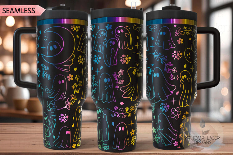 Floral Ghosts Halloween Spooky Holiday Tumbler Wrap SVG | 40oz Laser Engraving File | Rotary Ready Digital Design | Seasonal SVG