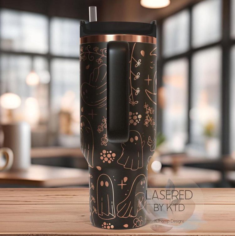Floral Ghosts Halloween Spooky Holiday Tumbler Wrap SVG | 40oz Laser Engraving File | Rotary Ready Digital Design | Seasonal SVG
