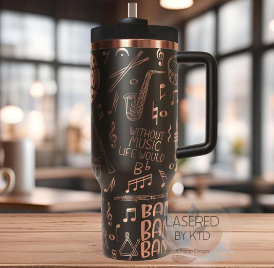 Band Music Tumbler Wrap SVG | 40oz Laser Engraving File | Rotary Ready Digital Design | Hobby Travel SVG