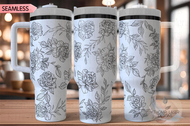 Delicate Roses Floral Tumbler Wrap SVG | 40oz Laser Engraving File | Rotary Engrave Digital Design | Floral SVG Design