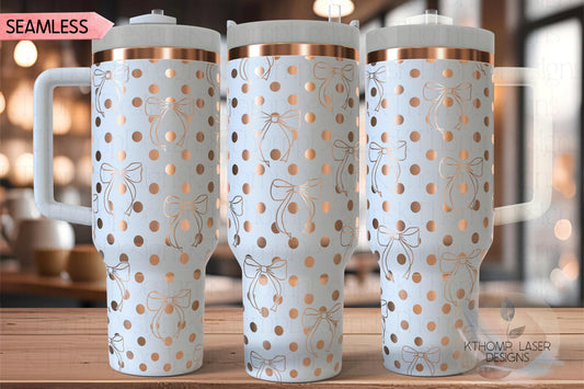 Polka Dots & Pretty Bows Coquette Tumbler Wrap SVG | 40oz Laser Engraving File | Rotary Ready Digital Design | Fantasy Magic SVG