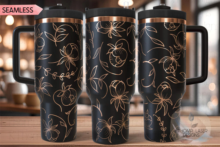 Floral Blooms Peonies Tumbler Wrap SVG | 40oz Laser Engraving File | Rotary Engrave Digital Design | Floral SVG Design