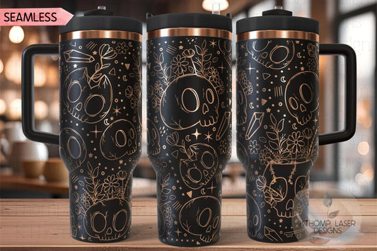 Mystic Skulls Halloween Spooky Holiday Tumbler Wrap SVG | 40oz Laser Engraving File | Rotary Ready Digital Design | Seasonal SVG