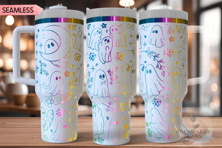 Floral Ghosts Halloween Spooky Holiday Tumbler Wrap SVG | 40oz Laser Engraving File | Rotary Ready Digital Design | Seasonal SVG