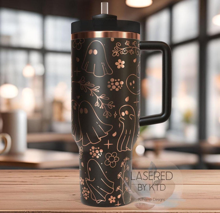 Floral Ghosts Halloween Spooky Holiday Tumbler Wrap SVG | 40oz Laser Engraving File | Rotary Ready Digital Design | Seasonal SVG