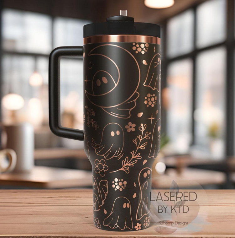 Floral Ghosts Halloween Spooky Holiday Tumbler Wrap SVG | 40oz Laser Engraving File | Rotary Ready Digital Design | Seasonal SVG