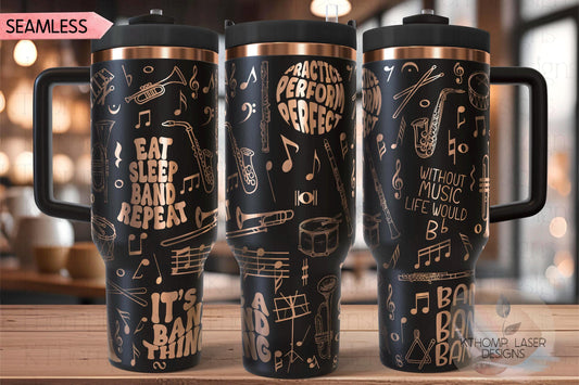 Band Music Tumbler Wrap SVG | 40oz Laser Engraving File | Rotary Ready Digital Design | Hobby Travel SVG