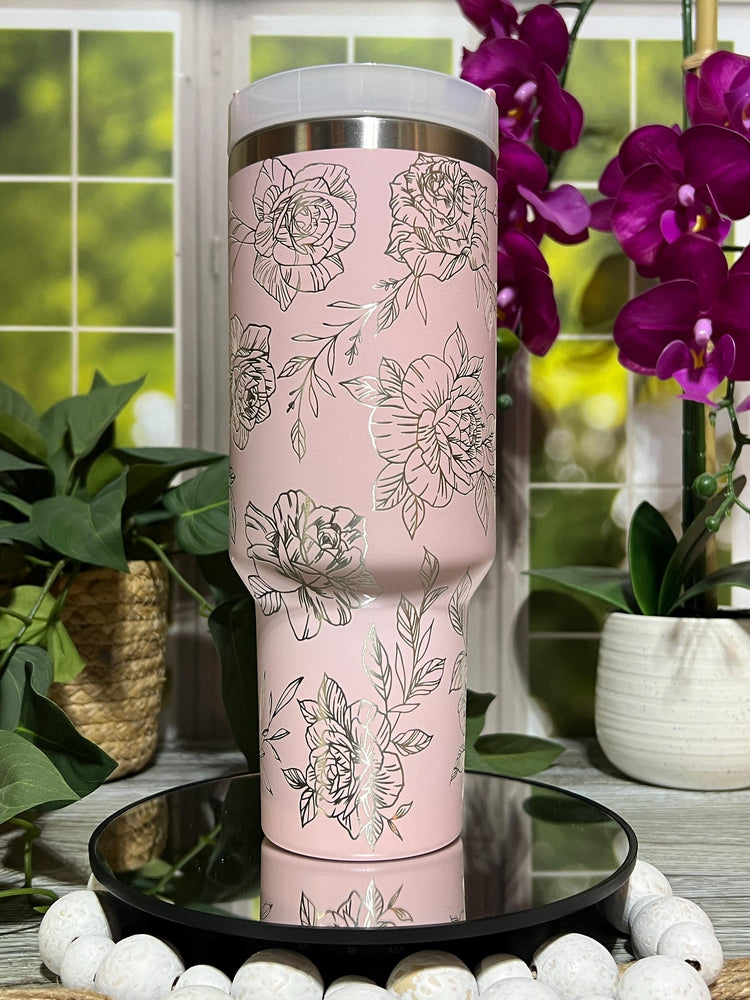 Delicate Roses Floral Tumbler Wrap SVG | 40oz Laser Engraving File | Rotary Engrave Digital Design | Floral SVG Design