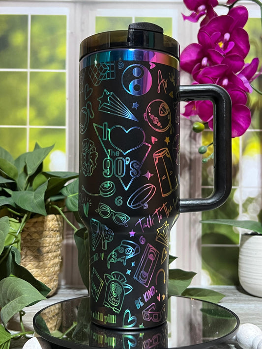 90's Throwback Tumbler Wrap SVG | 40oz Laser Engraving File | Rotary Ready Digital Design | Graduation Wedding SVG