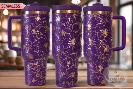 Cherry Blossom Burst Tumbler Wrap SVG | 40oz Laser Engraving File | Rotary Engrave Digital Design | Floral SVG Design