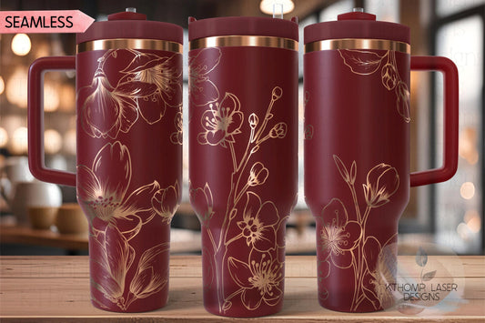 Cherry Blossom Tumbler Wrap SVG | 40oz Laser Engraving File | Rotary Engrave Digital Design | Floral SVG Design