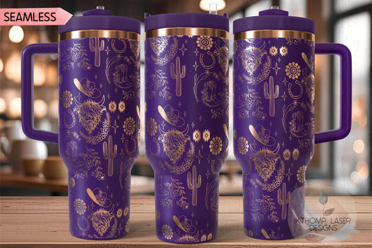 Highland Cow Western Tumbler Wrap SVG | 40oz Laser Engraving File | Rotary Ready Digital Design | Western Farm SVG