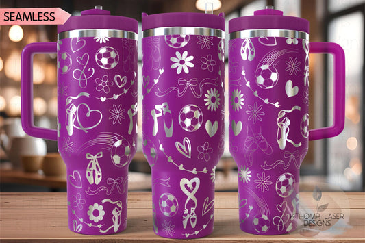 Ballet & Soccer Tumbler Wrap SVG | 40oz Laser Engraving File | Rotary Ready Digital Design | Sports Fan SVG