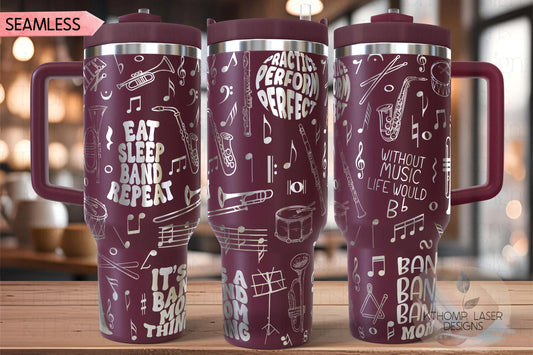 Band Mom Tumbler Wrap SVG | 40oz Laser Engraving File | Rotary Ready Digital Design | Mom Life SVG
