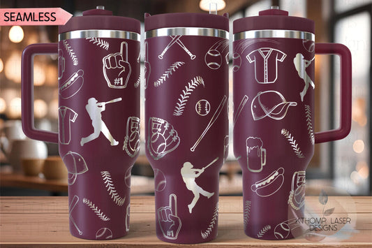 Baseball Doodles Tumbler Wrap SVG | 40oz Laser Engraving File | Rotary Ready Digital Design | Sports Fan SVG
