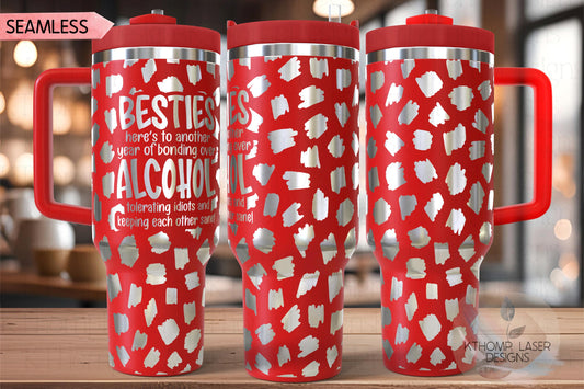 Besties Bonding Over Alcohol Tumbler Wrap SVG | 40oz Laser Engraving File | Rotary Ready Digital Design | Sassy Coffee SVG