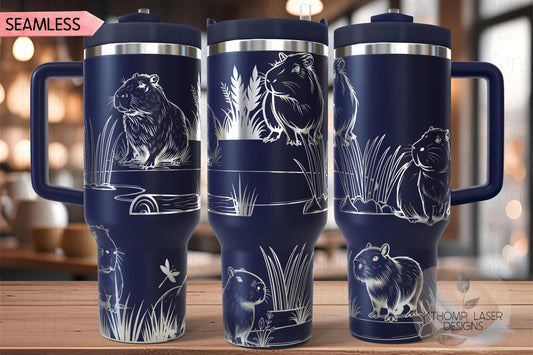 Capybara Cute Capybaras Tumbler Wrap SVG | 40oz Laser Engraving File | Rotary Ready Digital Design | Exotic Animal SVG