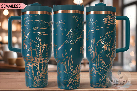 Narwhals Ocean Life Tumbler Wrap SVG | 40oz Laser Engraving File | Rotary Ready Digital Design | Ocean Nautical SVG
